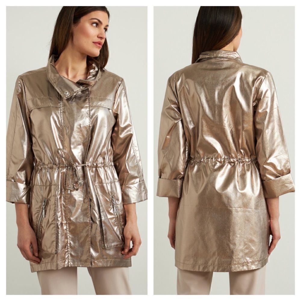 Joseph Ribkoff Foiled Gold Metallic Trench Coat